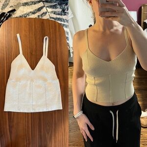 INC Gold Cream Metallic Shimmer Ribbed Corset Tank Top Women's small